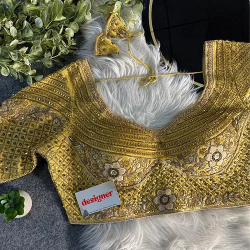 Gold Sabyasachi inspired Pink Bridal Hand Work Italian Silk Blouse 