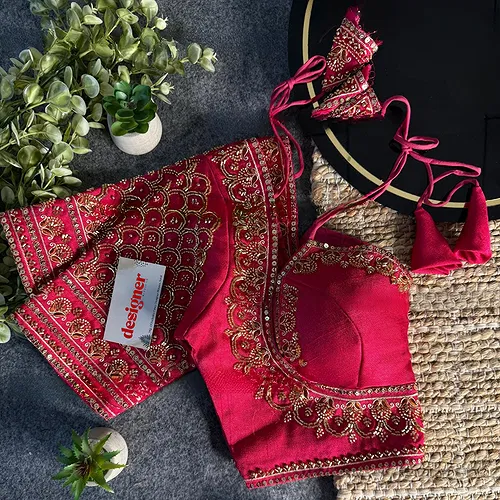 Rani Beautiful Beads Work Halter Neck Embroidery Blouse in Italian Silk