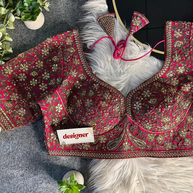 Rani Italian Silk Sequin Work & Heavy Coding Sabyasachi Neck Blouse