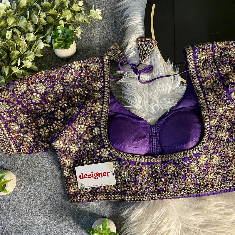 Purple Italian Silk Sequin Work & Heavy Coding Sabyasachi Neck Blouse