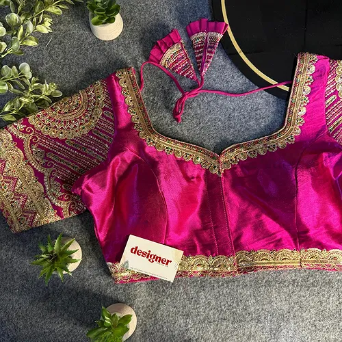 Rani Front Open Embroidery Work Gajji Silk Designer Blouse