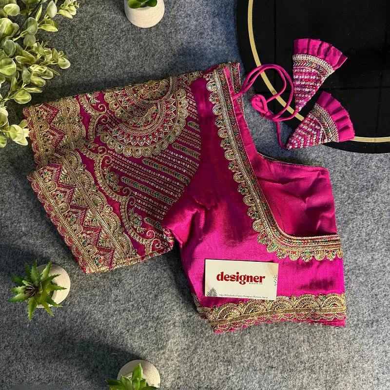 Rani Front Open Embroidery Work Gajji Silk Designer Blouse