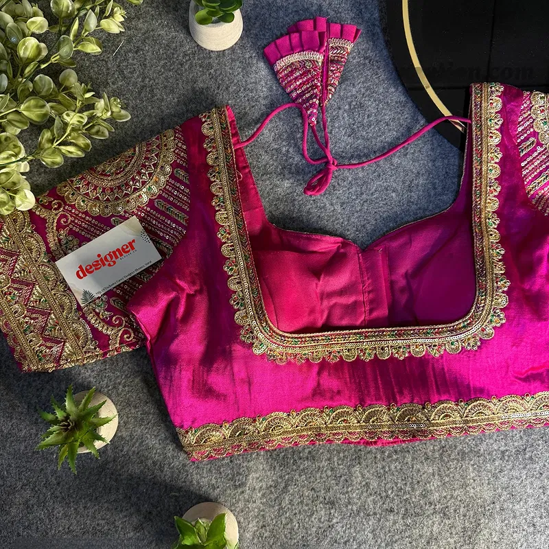 Rani Front Open Embroidery Work Gajji Silk Designer Blouse