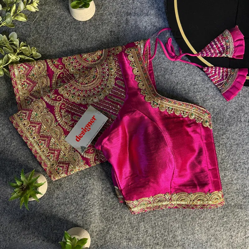 Rani Front Open Embroidery Work Gajji Silk Designer Blouse