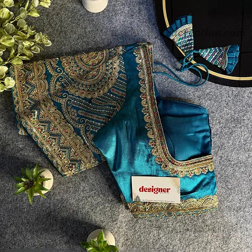 Rama Front Open Embroidery Work Gajji Silk Designer Blouse