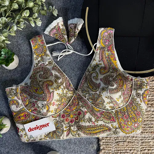 White Embroidery Work V Neck Halter Neck Designer Blouse