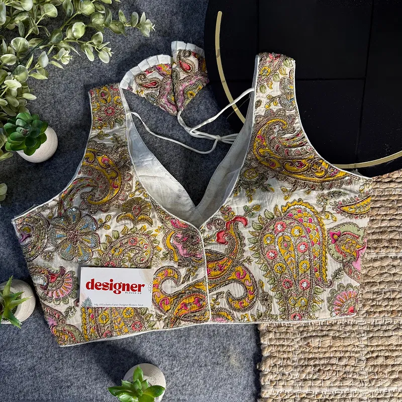 White Embroidery Work V Neck Halter Neck Designer Blouse