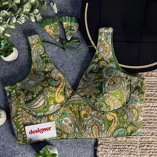 Mehndi Embroidery Work V Neck Halter Neck Designer Blouse