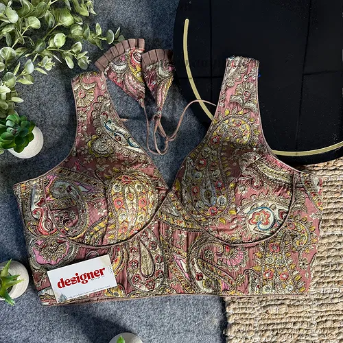 Light Pink Embroidery Work V Neck Halter Neck Designer Blouse