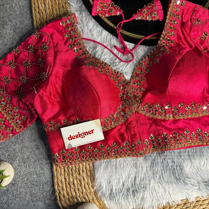 Rani Italian Silk Heavy Embroidery & Beads Work Wedding Blouse