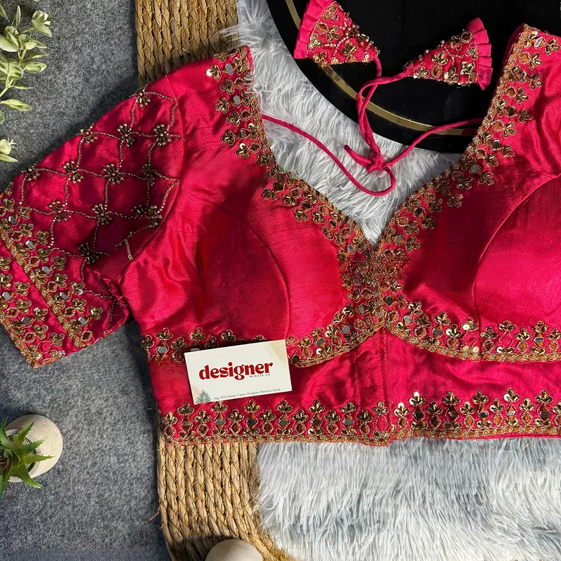 Rani Italian Silk Heavy Embroidery & Beads Work Wedding Blouse