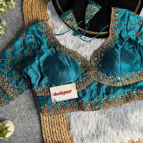 Rama Italian Silk Heavy Embroidery & Beads Work Wedding Blouse