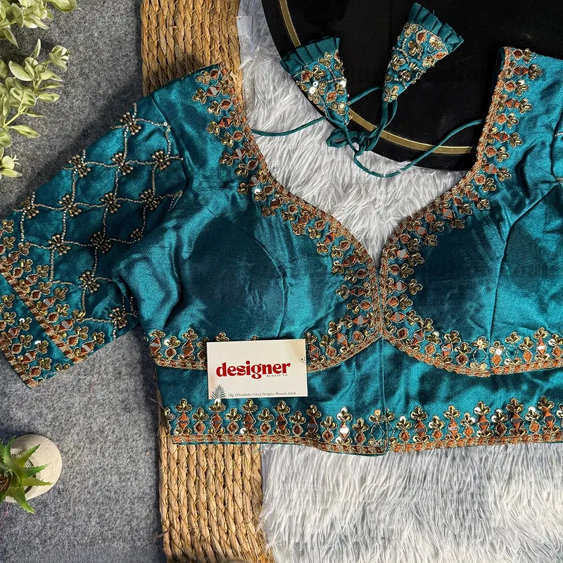 Rama Italian Silk Heavy Embroidery & Beads Work Wedding Blouse