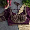 Wine Color Italian Silk Blouse with Heavy Beads and Sequence Work 