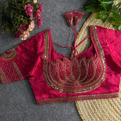 Rani Color Italian Silk Blouse with Heavy Beads and Sequence Work 
