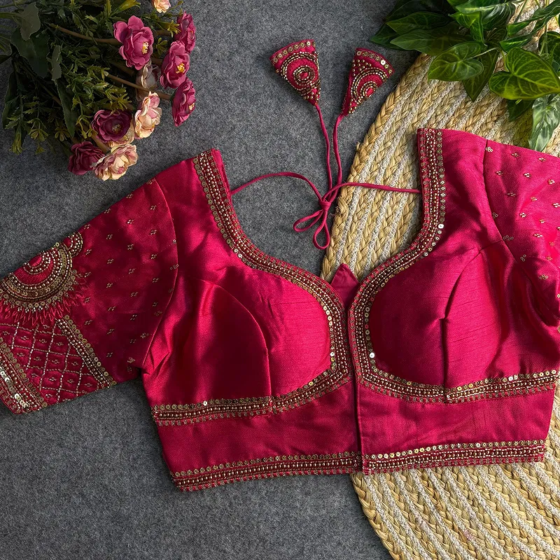 Rani Color Italian Silk Blouse with Heavy Beads and Sequence Work 
