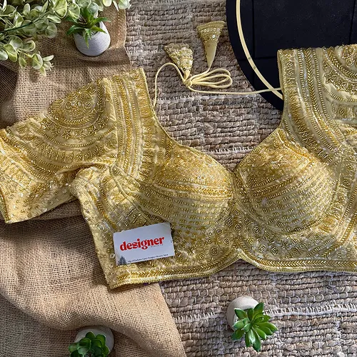 Gold Handwork Beads Partywear Sabyasachi Neck Blouse in Pure Fox Georgette