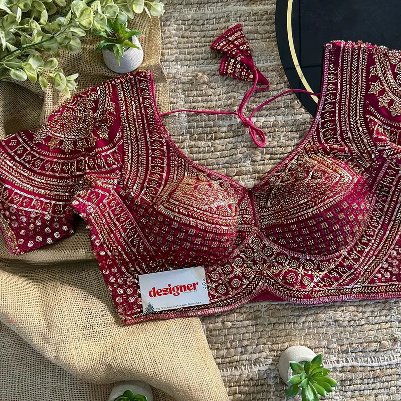 Rani Handwork Beads Partywear Sabyasachi Neck Blouse in Pure Fox Georgette