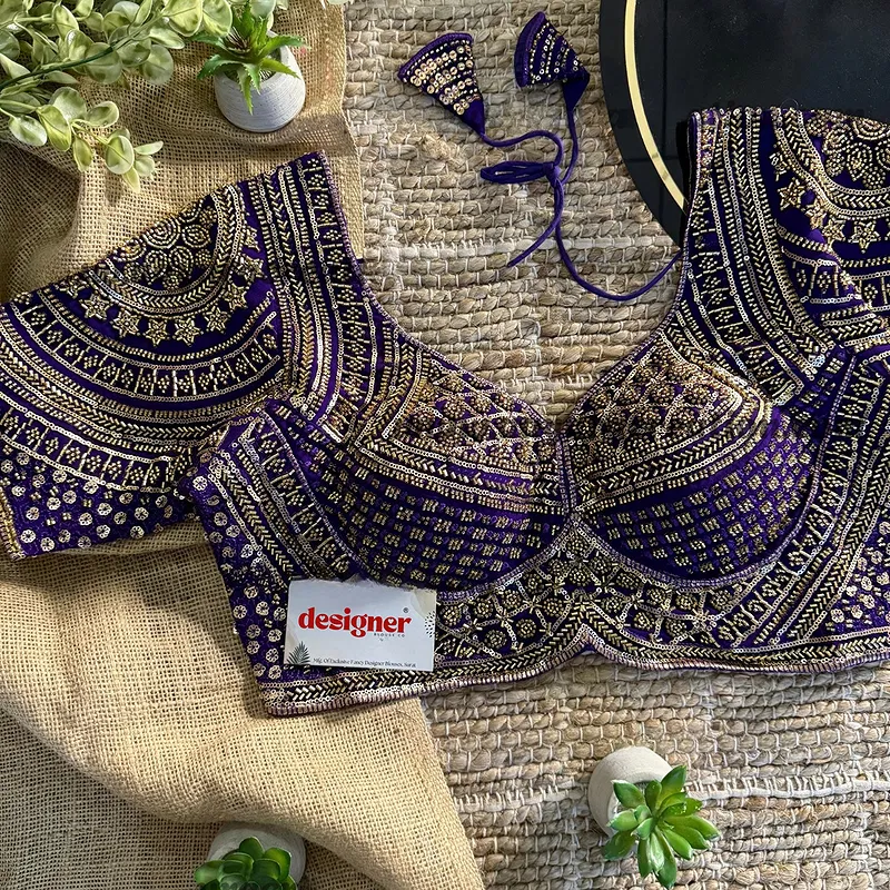 Purple Handwork Beads Partywear Sabyasachi Neck Blouse in Pure Fox Georgette