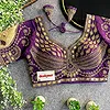 Wine Sabyasachi Style Beads & Embroidery Partywear Blouse in Roman Silk
