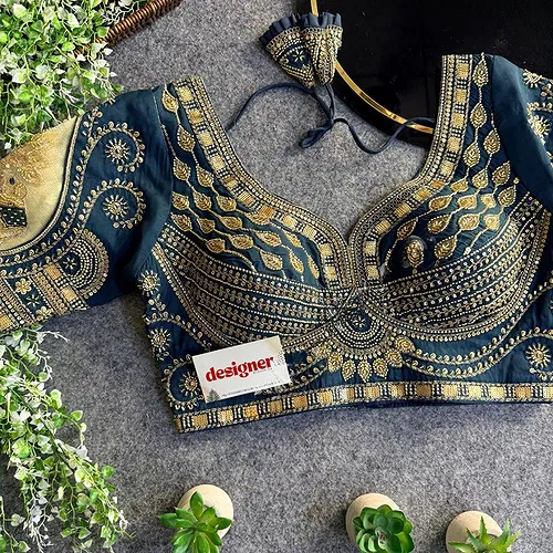 Rama Sabyasachi Style Beads & Embroidery Partywear Blouse in Roman Silk