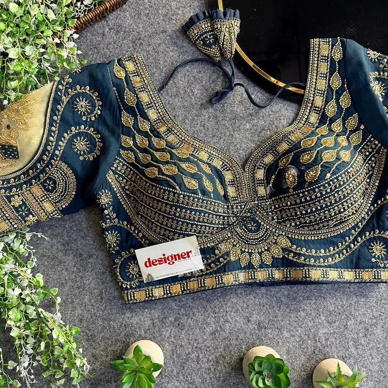 Rama Sabyasachi Style Beads & Embroidery Partywear Blouse in Roman Silk