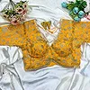 Mustard Thread Work Deep Neck Embroidered Blouse