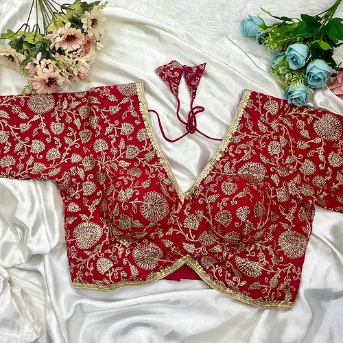 Rani Color Thread Work Deep Neck Embroidered Blouse