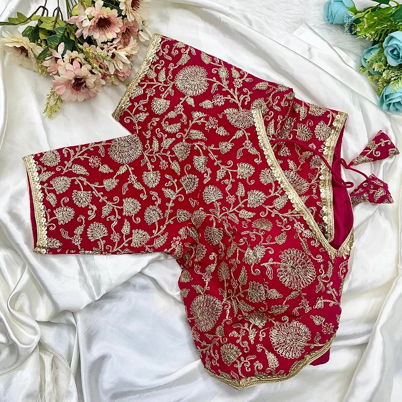 Rani Color Thread Work Deep Neck Embroidered Blouse