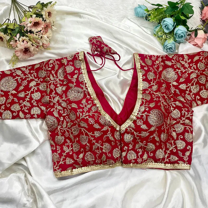 Rani Color Thread Work Deep Neck Embroidered Blouse