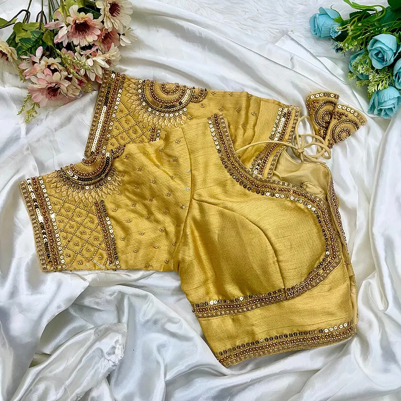 Gold Italian Silk Blouse with Heavy Beads and Sequence Work 