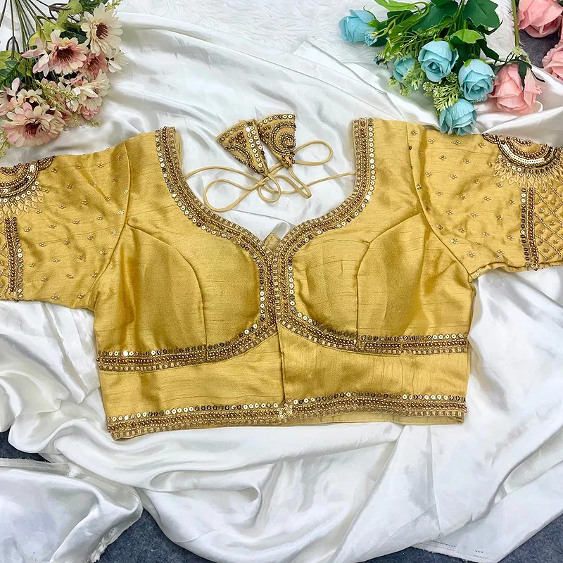 Gold Italian Silk Blouse with Heavy Beads and Sequence Work 