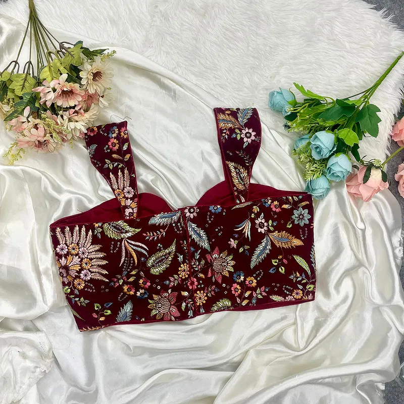 Maroon Color Readymade Georgette Sleeveless Blouse For Navratri