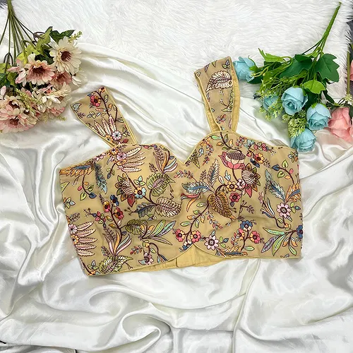 Beige Color Readymade Georgette Sleeveless Blouse For Navratri