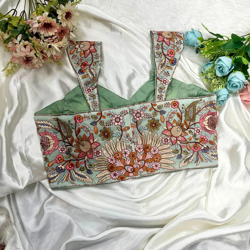 Pista Green Color Readymade Georgette Sleeveless Blouse For Navratri