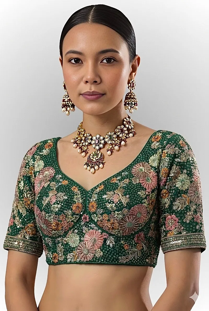 Green Color Sabyasachi Style Georgette Blouse